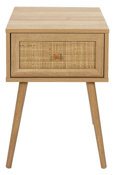 Éjjeliszekrény, fiókkal, 55x40 cm, fa mintás és rattan - BALI