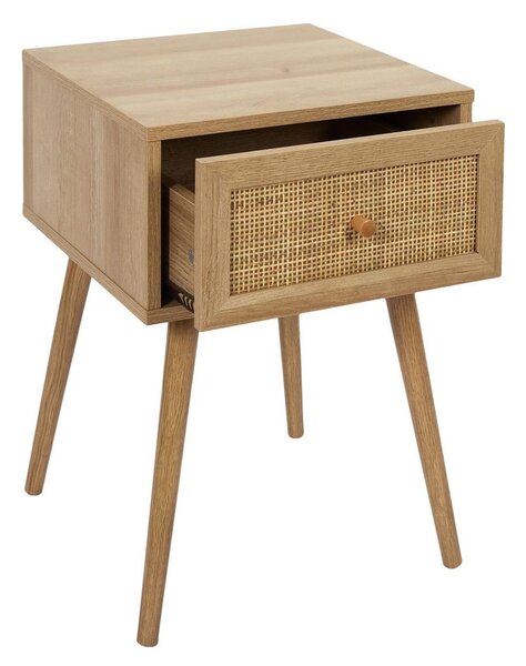 Éjjeliszekrény, fiókkal, 55x40 cm, fa mintás és rattan - BALI