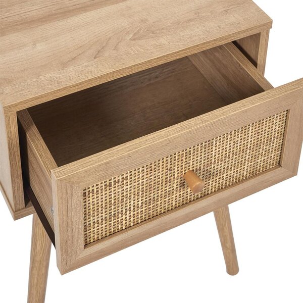 Éjjeliszekrény, fiókkal, 55x40 cm, fa mintás és rattan - BALI