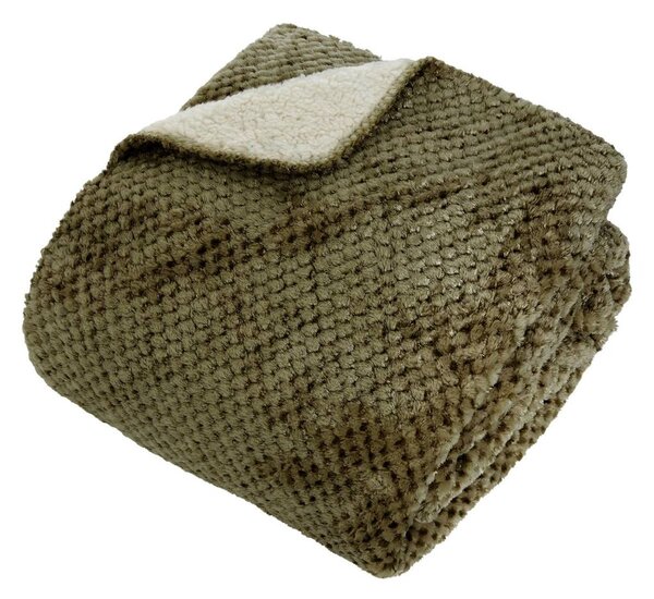 Pléd, flanel és sherpa, 130x170 cm, khaki zöld - LYNO
