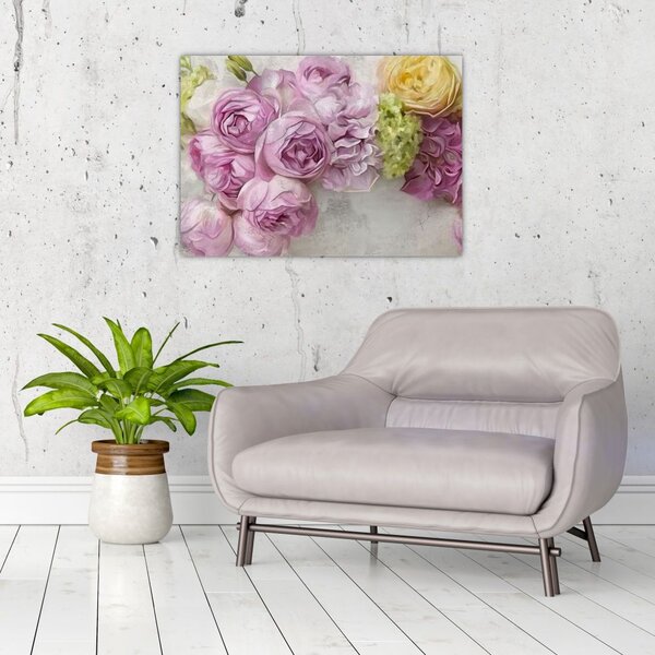 Kép - Virágok a falon pasztell színekben (70x50 cm)