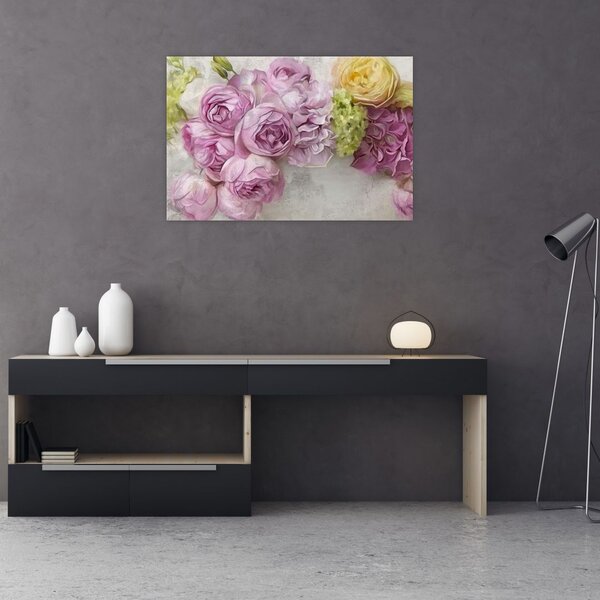 Kép - Virágok a falon pasztell színekben (90x60 cm)