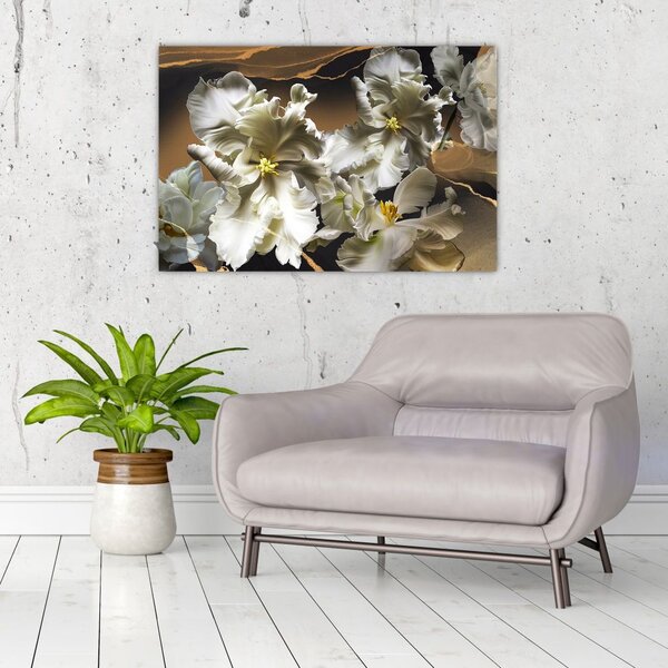Kép - Orchidea virágok márvány háttérrel (90x60 cm)