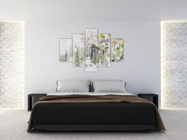Kép - Fehér virágok, vintage (150x105 cm)