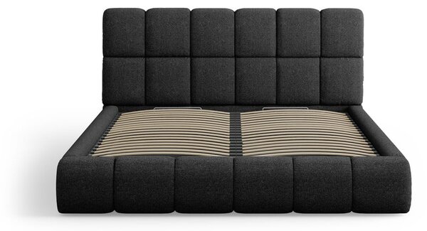 Fekete kárpitozott franciaágy tárolóhellyel, ágyráccsal 180x200 cm Bellis – Micadoni Home