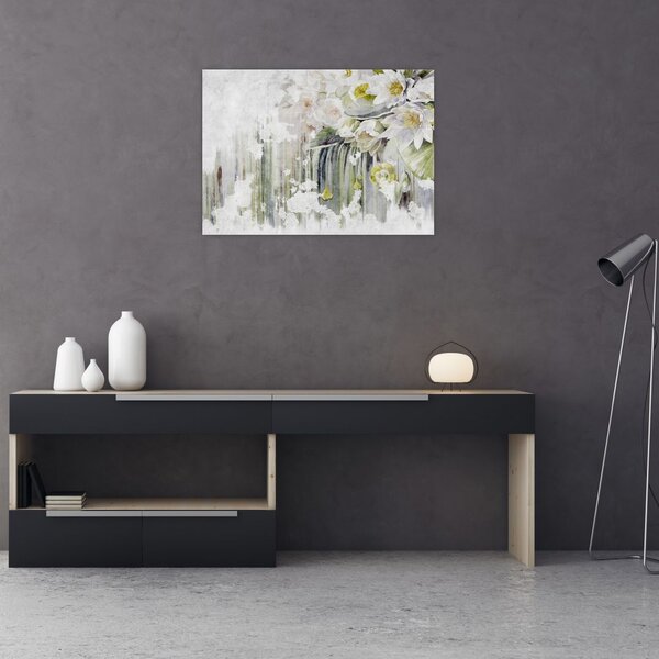 Kép - Fehér virágok, vintage (70x50 cm)