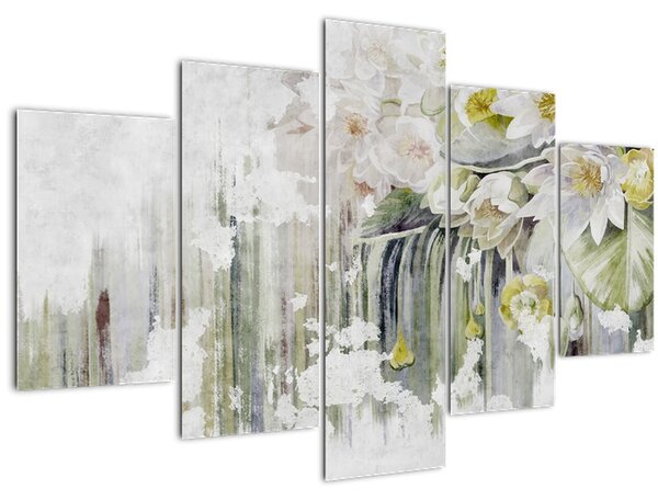 Kép - Fehér virágok, vintage (150x105 cm)