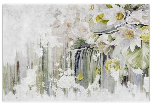 Kép - Fehér virágok, vintage (90x60 cm)