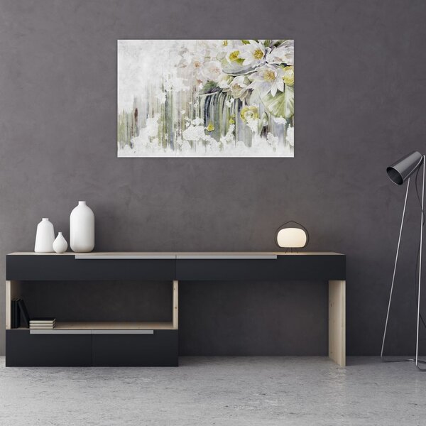 Kép - Fehér virágok, vintage (90x60 cm)