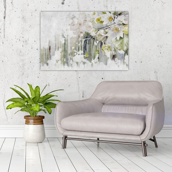 Kép - Fehér virágok, vintage (90x60 cm)