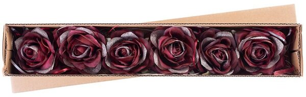 Virág MagicHome, rózsa, bordó, szár, virágméret: 10 cm, virághossz: 18 cm, 6 db-os csomag