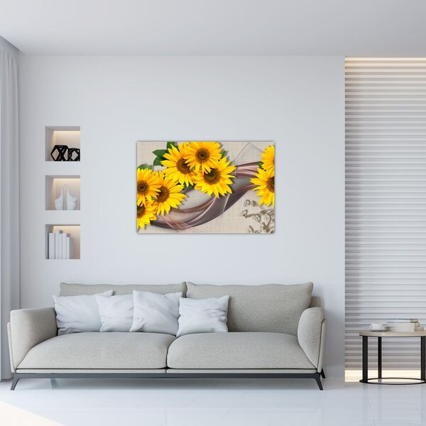 Kép - Ragyogó napraforgó virágok (90x60 cm)