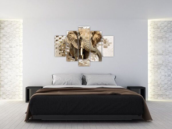 Kép - Egy elefánt áttör a falon (150x105 cm)