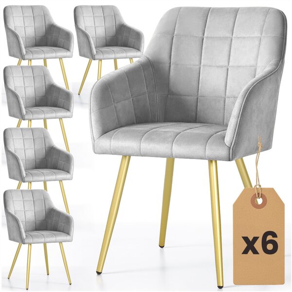 AKORD Furniture Factory LUXANO kárpitozott szék welúr szürke arany lábakkal 6 db-os szett