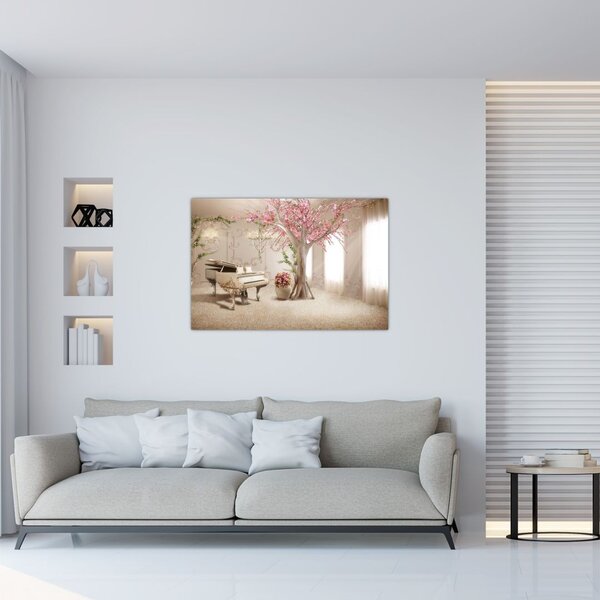 Kép - Álmodozó belső tér zongorával (90x60 cm)