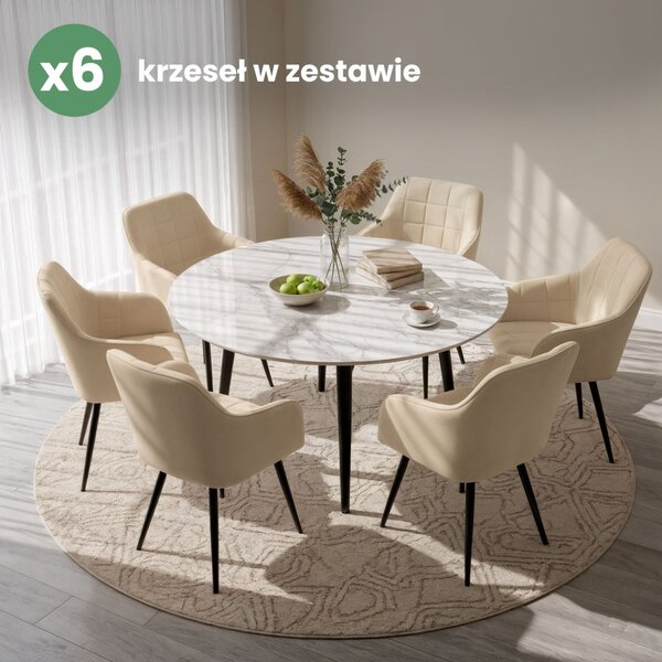 AKORD Furniture Factory LUXANO kárpitozott szék welúr bézs négyzetes steppelt mintával fekete lábakkal 6 db-os szett