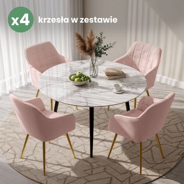 AKORD LUXANO Kárpitozott Szék Welur Púderrózsaszín Arany Lábakkal