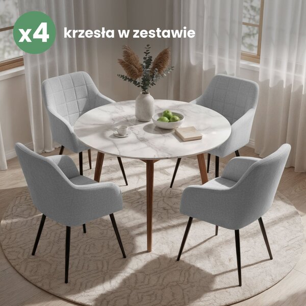 AKORD LUXANO kárpitozott szék Lumos szövet világosszürke fekete lábakkal négyzetes steppelés 4 db-os szett