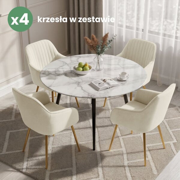 AKORD Florence Tapicerowane Krzesło Welurowe Kremowe Złote Nogi 4 db