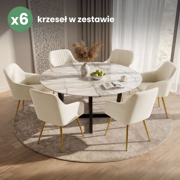 AKORD Florence Tapicerowane Krzesło Welurowe Kremowe Złote Nogi 6 db