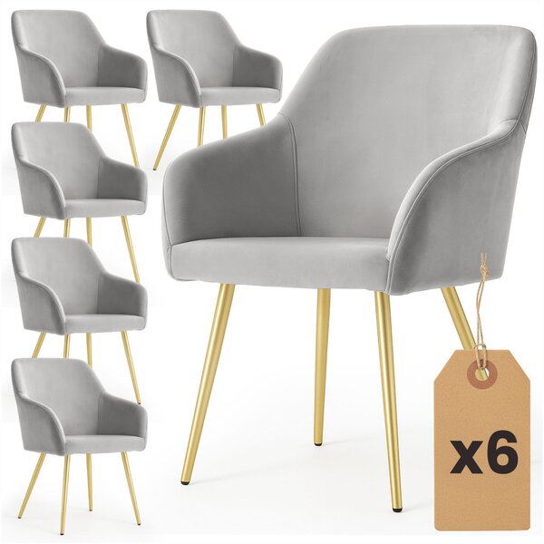 AKORD Furniture Factory ESTELLE étkezőszék welúr szürke arany lábakkal 6 db-os szett