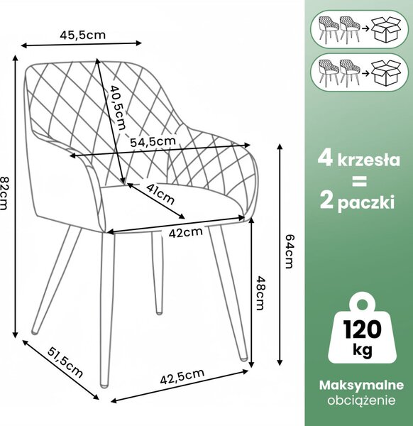 AKORD VELTO Kárpitozott Szék Welur Fekete Rombusz Steppelt Mintával Fekete Lábakkal 4 db-os Szett