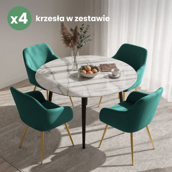 AKORD Furniture Factory ESTELLE Tapicerowane Krzesło Welur Butelkowa Zeleń Złote Nogi