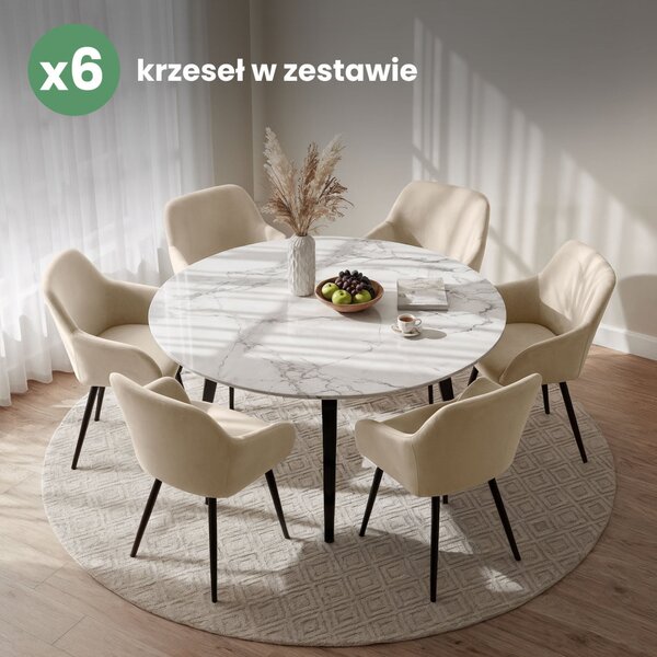 AKORD Furniture Factory ESTELLE étkezőszék welúr bézs fekete lábakkal 6 db-os szett
