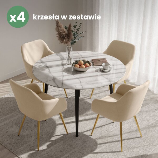 AKORD Furniture Factory ESTELLE tapicerowane szék welur bézs arany lábakkal 4 db-os szett