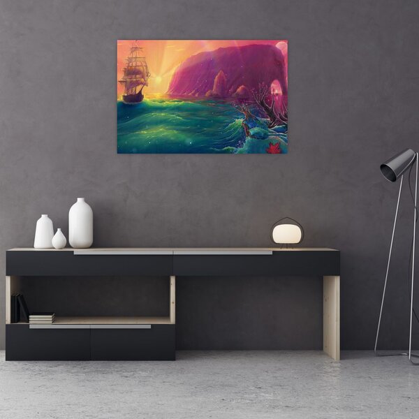 Kép - Olajfestmény, Vitorlázás egy fantasztikus birodalomba (90x60 cm)