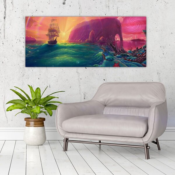 Kép - Olajfestmény, Vitorlázás egy fantasztikus birodalomba (120x50 cm)