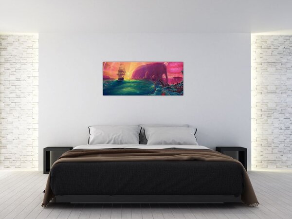 Kép - Olajfestmény, Vitorlázás egy fantasztikus birodalomba (120x50 cm)