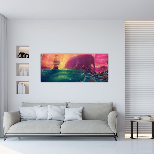 Kép - Olajfestmény, Vitorlázás egy fantasztikus birodalomba (120x50 cm)