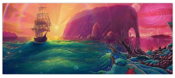 Kép - Olajfestmény, Vitorlázás egy fantasztikus birodalomba (120x50 cm)
