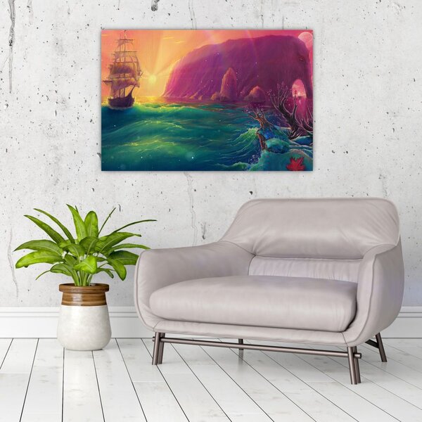 Kép - Olajfestmény, Vitorlázás egy fantasztikus birodalomba (90x60 cm)