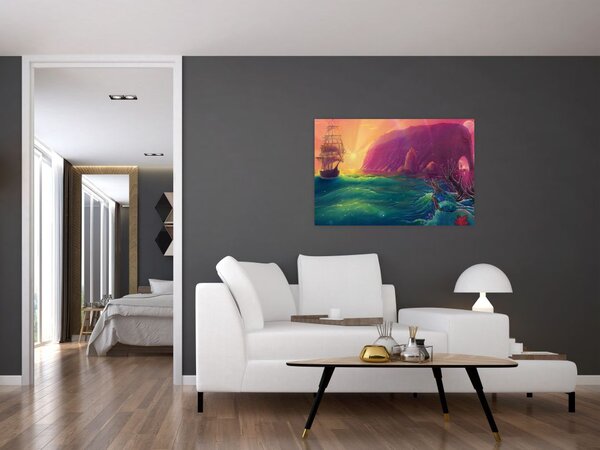 Kép - Olajfestmény, Vitorlázás egy fantasztikus birodalomba (90x60 cm)