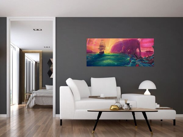 Kép - Olajfestmény, Vitorlázás egy fantasztikus birodalomba (120x50 cm)