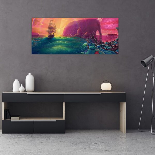 Kép - Olajfestmény, Vitorlázás egy fantasztikus birodalomba (120x50 cm)