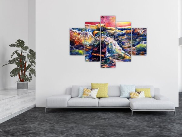 Kép - Hajó az óceán hullámain, aquarel (150x105 cm)