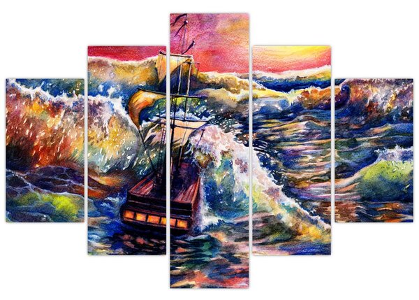 Kép - Hajó az óceán hullámain, aquarel (150x105 cm)