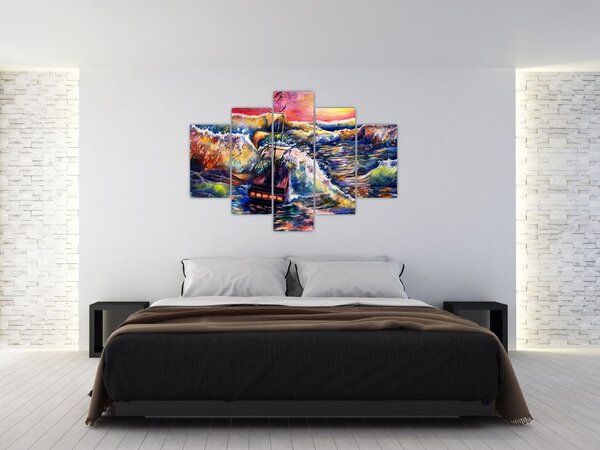 Kép - Hajó az óceán hullámain, aquarel (150x105 cm)