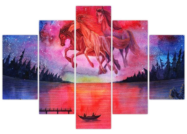 Kép - Űrlovak jelenése a tó felett, aquarel (150x105 cm)