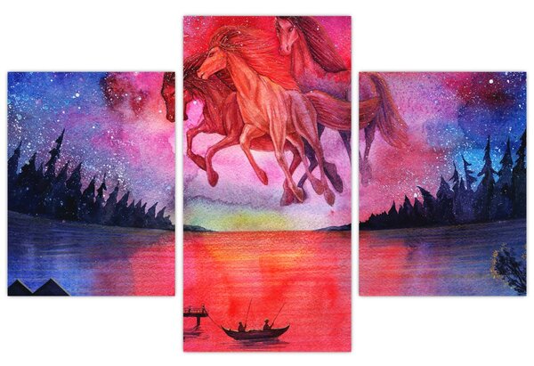 Kép - Űrlovak jelenése a tó felett, aquarel (90x60 cm)