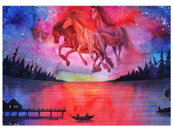 Kép - Űrlovak jelenése a tó felett, aquarel (70x50 cm)