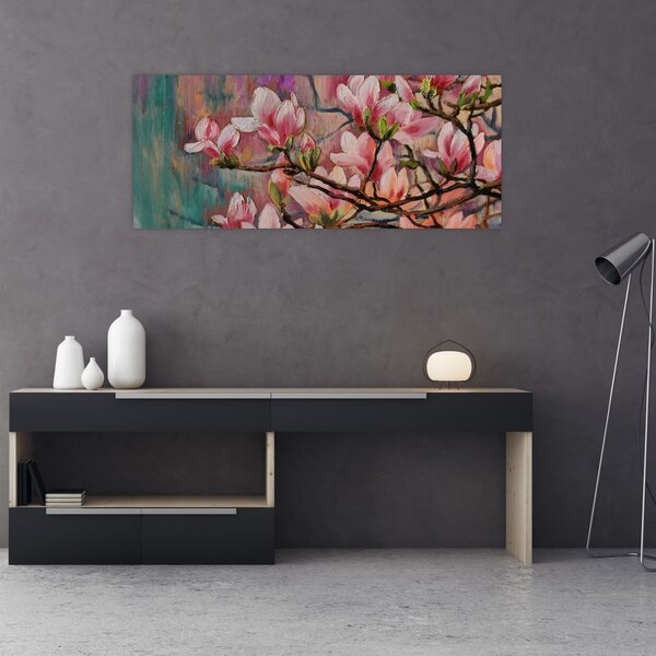 Kép - olajfestmény, virágzó Sakura (120x50 cm)