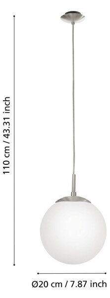 EGLO Rondo függő lámpa, 20 cm, dimmelhető, Fehér / opál, Nappali / Étkező, Üveg, Modern
