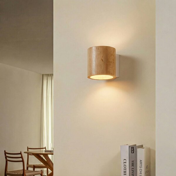 SOLLUX LIGHTING Ara fali világítás, hengeres fa, dimmelhető, Világos fa, Nappali / Étkező, Fa, Modern
