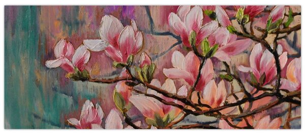 Kép - olajfestmény, virágzó Sakura (120x50 cm)