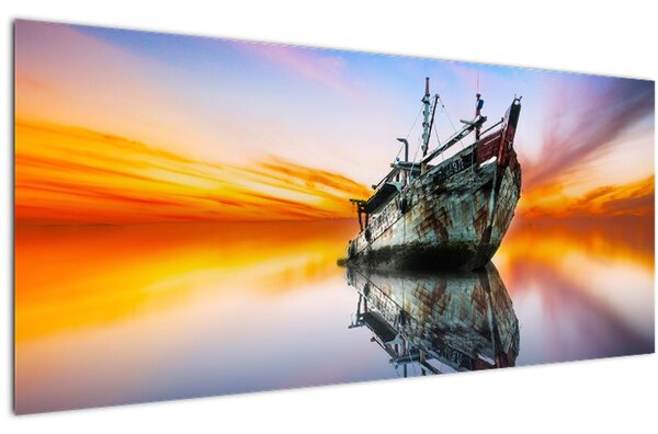 Kép - Napkelte egy hajóroncs felett (120x50 cm)