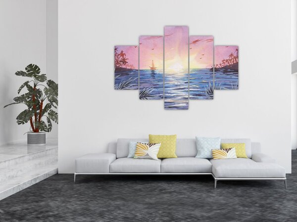 Kép - naplemente a víz felett, akvarell (150x105 cm)
